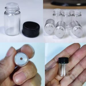 ELFENSTALL- 50pcs 2ml Empty Mini Clear Glass Bottles Container Jars Small Samples Vial with Orifice Reducer and Black Caps for Chemistry Lab Essential Oil Perfume DIY Sample Liquid