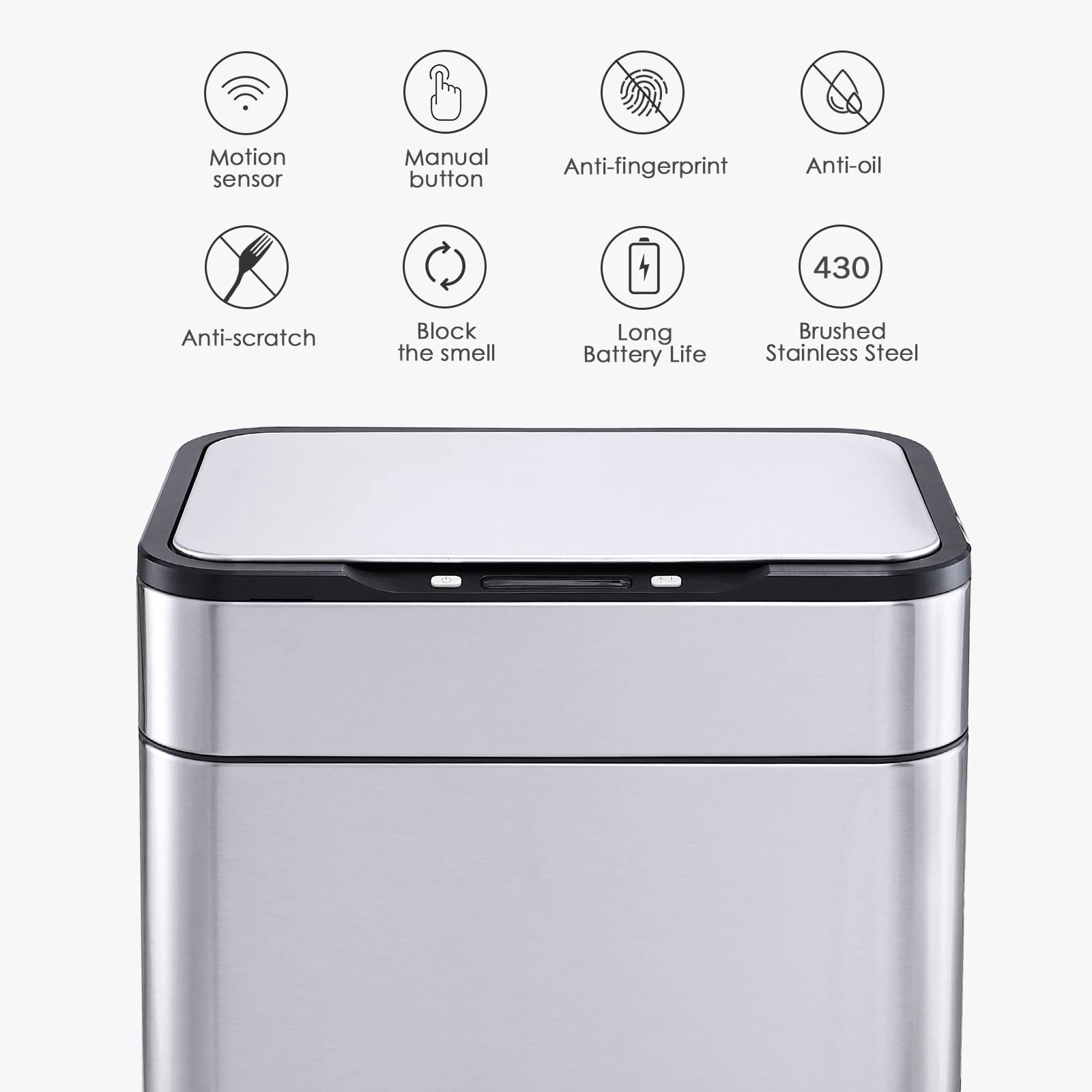 ELPHECO Stainless Steel Kitchen Trash Can 13 Gallon Motion Sensor Trash Can Without Inner Bucket, Large Capacity Automatic Kitchen Waste Bin with Lid