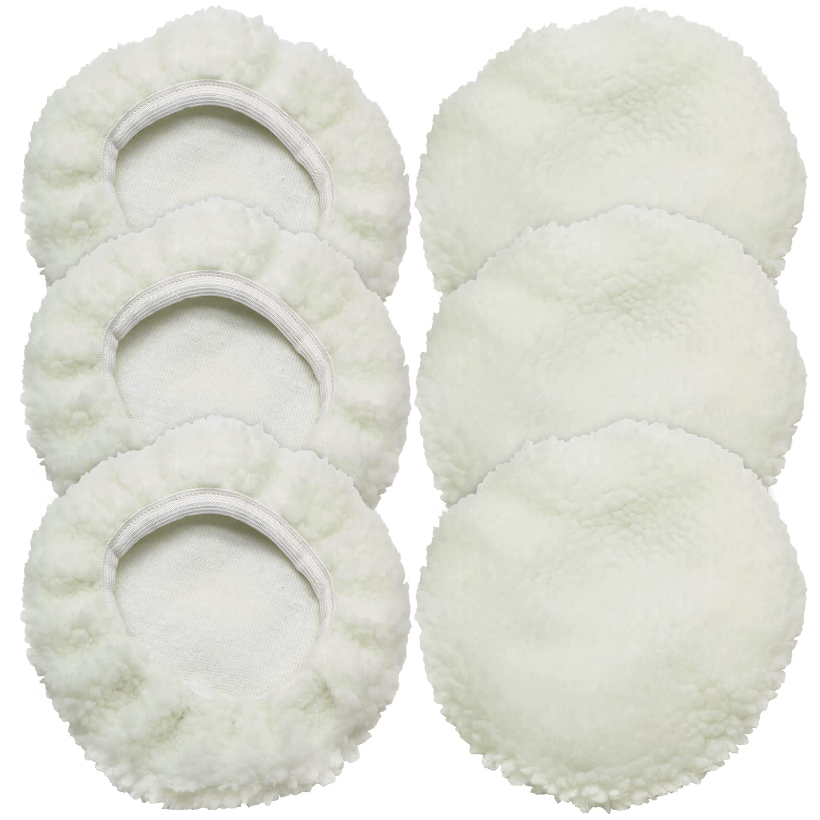 Bonsicoky 6 PCS Car Polishing Bonnet Buffing Pad Lamb Fleece Buffing Pad Cover for 5" - 6" Car Polisher, White