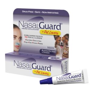 nasalguard for pet lovers – pet hair & dander blocker nasal gel – drug-free, safe for the whole family, non-irritating, made in usa (unscented, 3 gram tube)