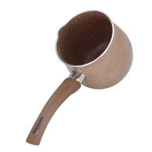 Milk Pan, 10cm Dia Nonstick Saucepan with Pour Spouts Aluminum Alloy Sauce Pan Enameled Inside Coating Small Soup Pot with Single Handle for Coffee Butter Chocolate(Brown)