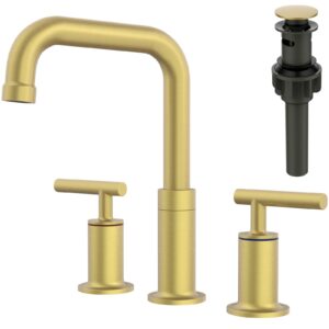 bathroom faucet, homelody 2 handles gold bathroom faucet, 8 inch widespread faucet for bathroom sink, 3 hole bathroom sink faucet bath sink faucet with pop up drain