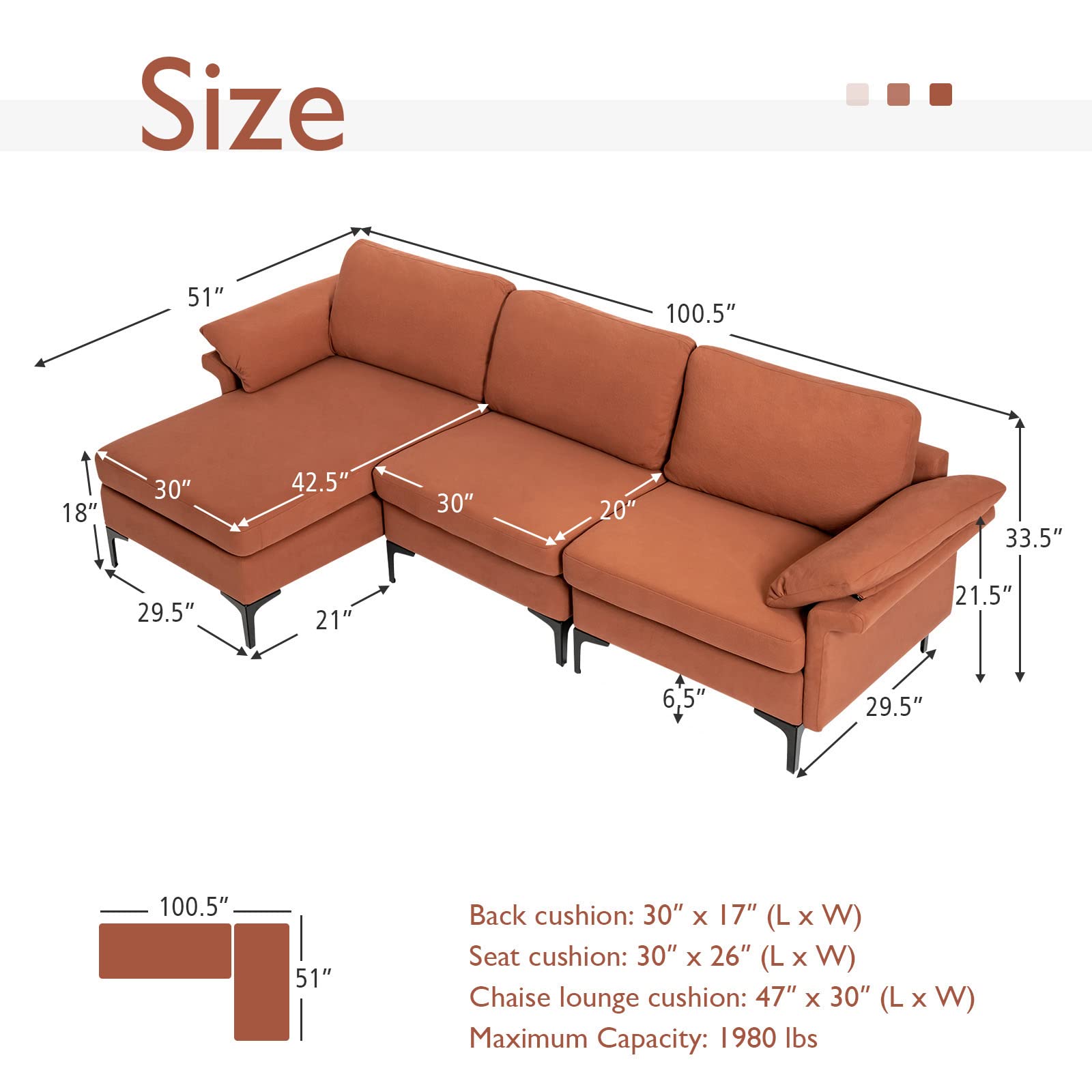 Giantex 100.5" L Convertible Sofa Couch, 3-Seat Sectional Sleeper with USB Ports & Socket, Storage Box, Metal Leg, L-Shaped Modular Sofa Reversible Chaise Lounge, for Living Room Bedroom Office Red