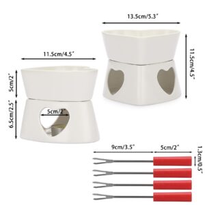 BSTKEY White Ceramic Butter Warmer Set, Heart Shaped Fondue Pot Melting Pot Set, Melt Hot Pot Bowl Set for Cheese Chocolate Butter Caramel, with 4 Forks