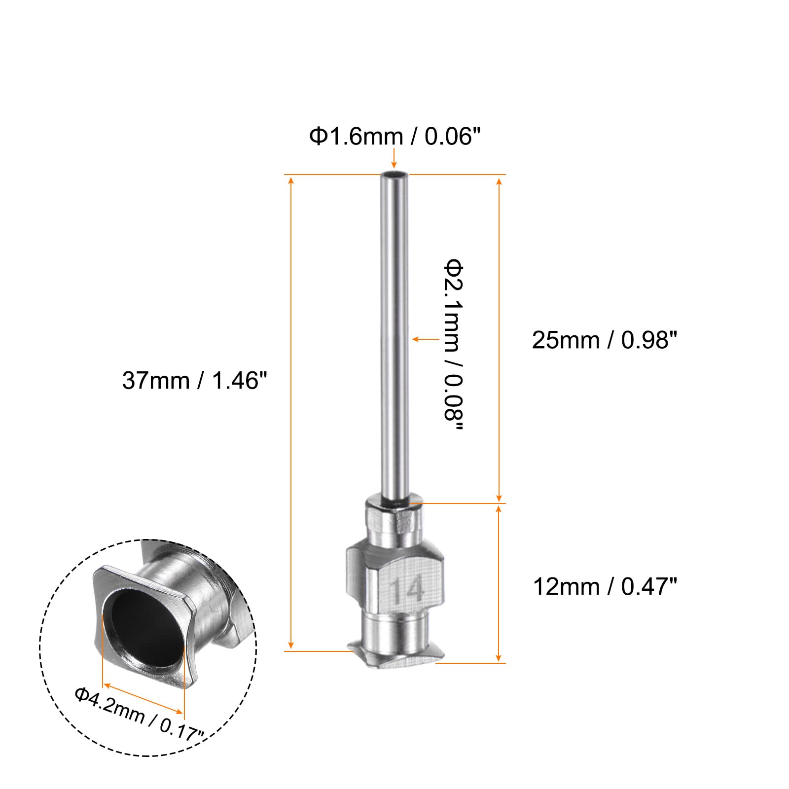 HARFINGTON 10pcs 14Gauge Stainless Steel Dispensing Needles, 1" All Metal Glue Needle Tube Blunt Tips Luer Lock for Thick Liquids, Ink, Glue, Lab Use