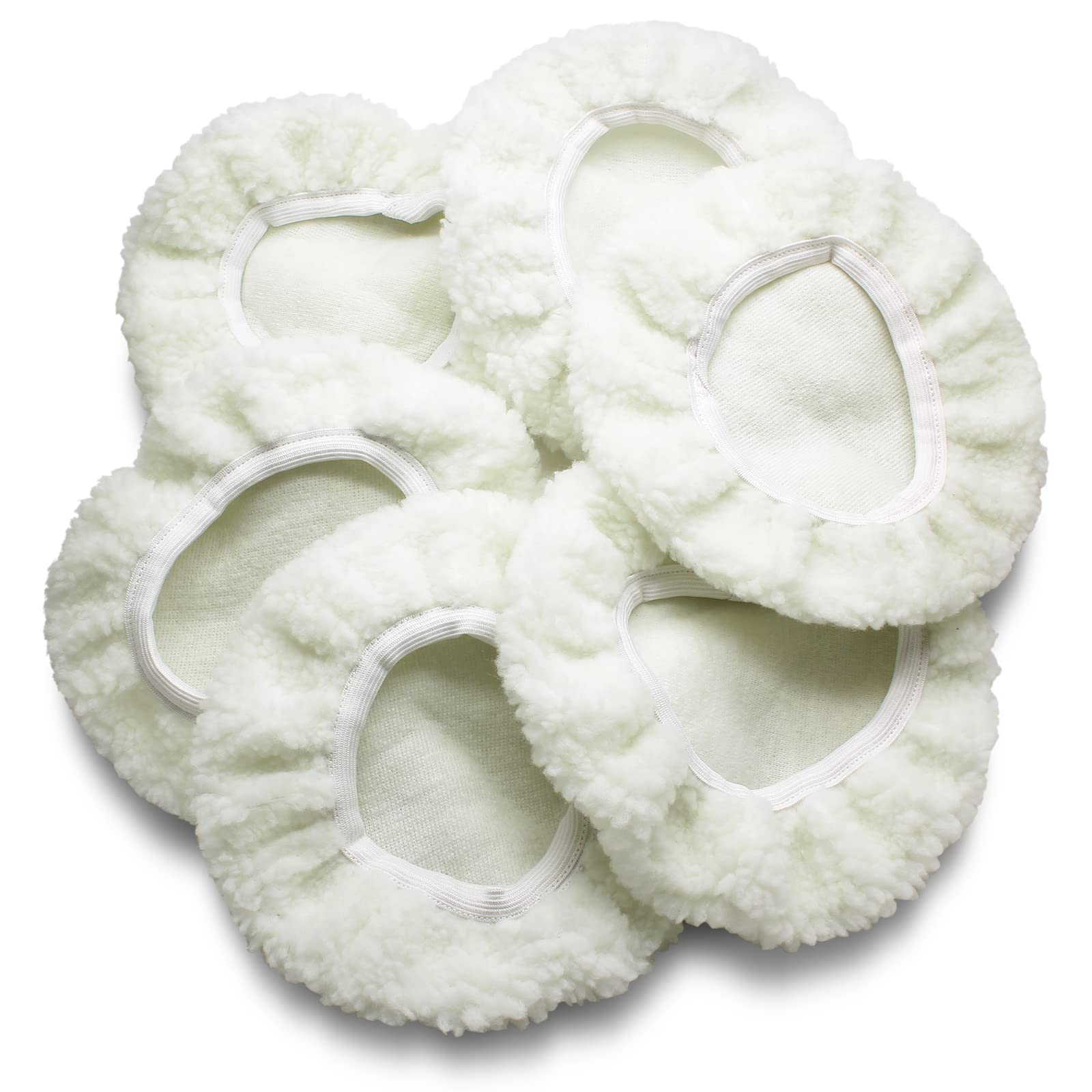 Bonsicoky 6 PCS Car Polishing Bonnet Buffing Pad Lamb Fleece Buffing Pad Cover for 5" - 6" Car Polisher, White