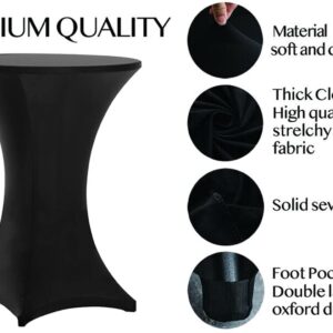 Tina's 6 Pack 32x43 Inch Highboy Spandex Cocktail Table Covers Black, Fitted Stretch Cocktail Tablecloth for Round Tables (6PC 32X43 Black)