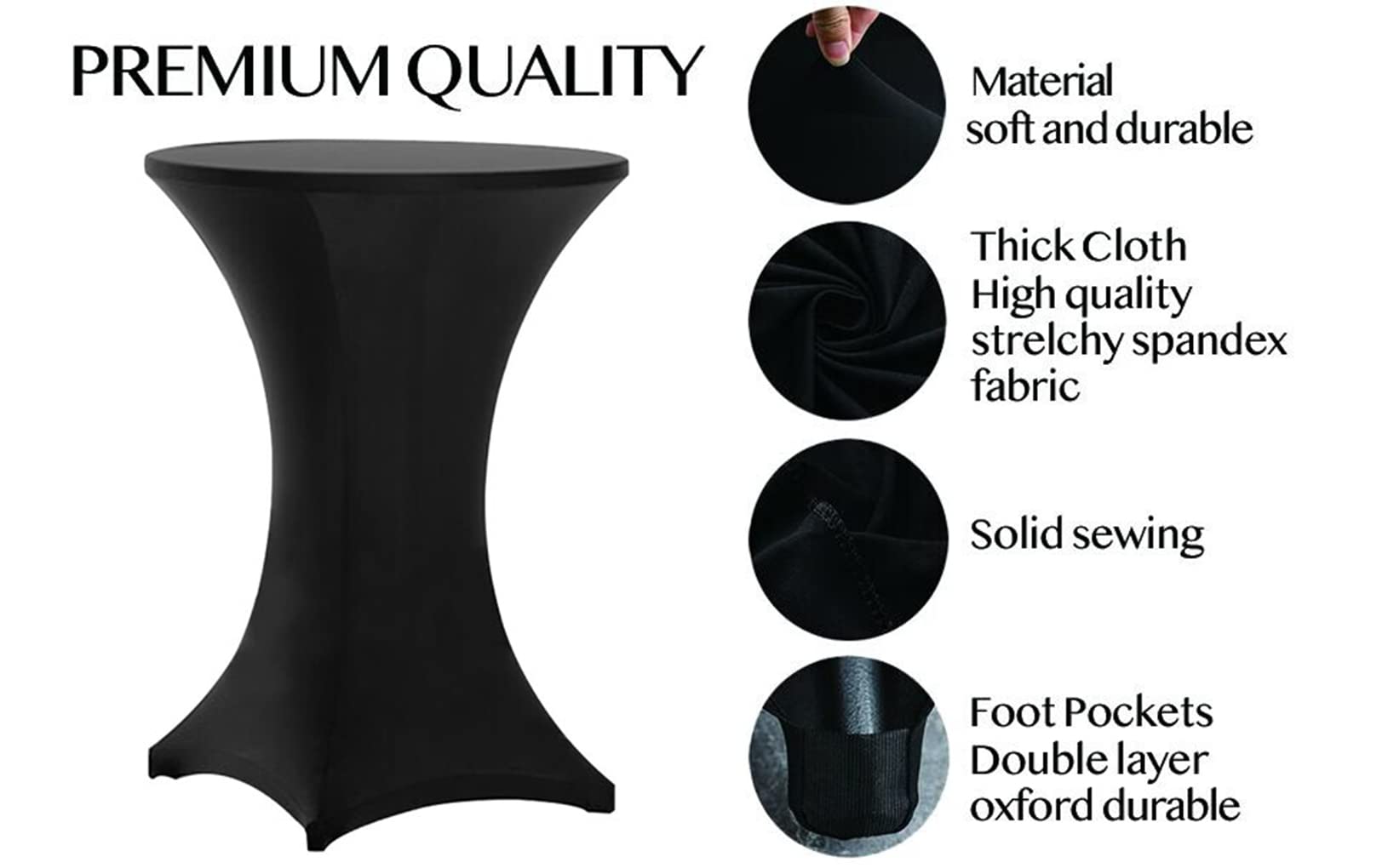 Tina's 6 Pack 32x43 Inch Highboy Spandex Cocktail Table Covers Black, Fitted Stretch Cocktail Tablecloth for Round Tables (6PC 32X43 Black)