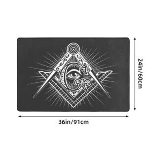 Freemason Symbol Mason Pattern Area Rugs Non-Slip Machine Washable Floor Mat, Doormat Carpet Decorations for Living Room Bedroom Bathroom Kitchen (36x24 inches,Black)