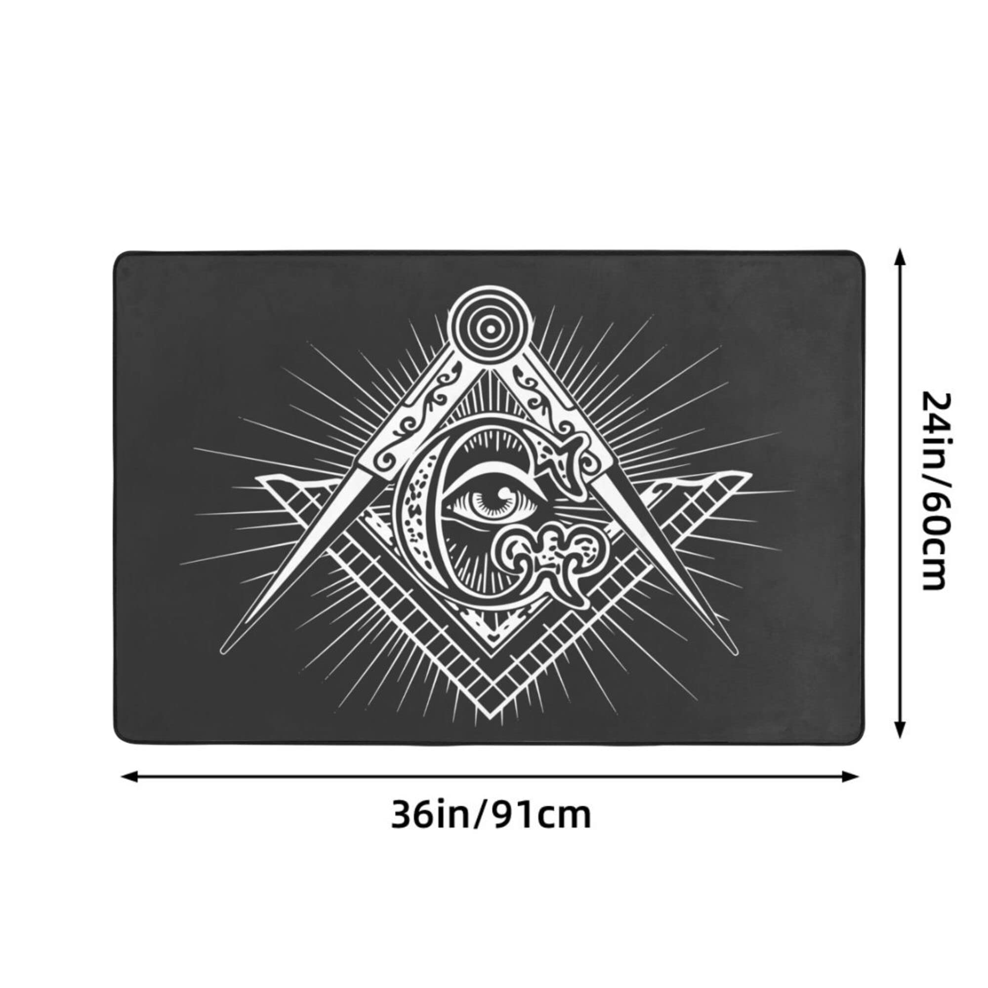 Freemason Symbol Mason Pattern Area Rugs Non-Slip Machine Washable Floor Mat, Doormat Carpet Decorations for Living Room Bedroom Bathroom Kitchen (36x24 inches,Black)