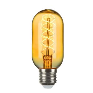 AMDTU Vintage LED Edison Bulb Super Thin Spiral Filament Non-dimmable, 25 Watt Tubular Incandescent Light Bulb Replacement Soft Warm 2200K, T45 Amber Glass Retro LED Bulb 4W, E26 Base 120V 4 Pack