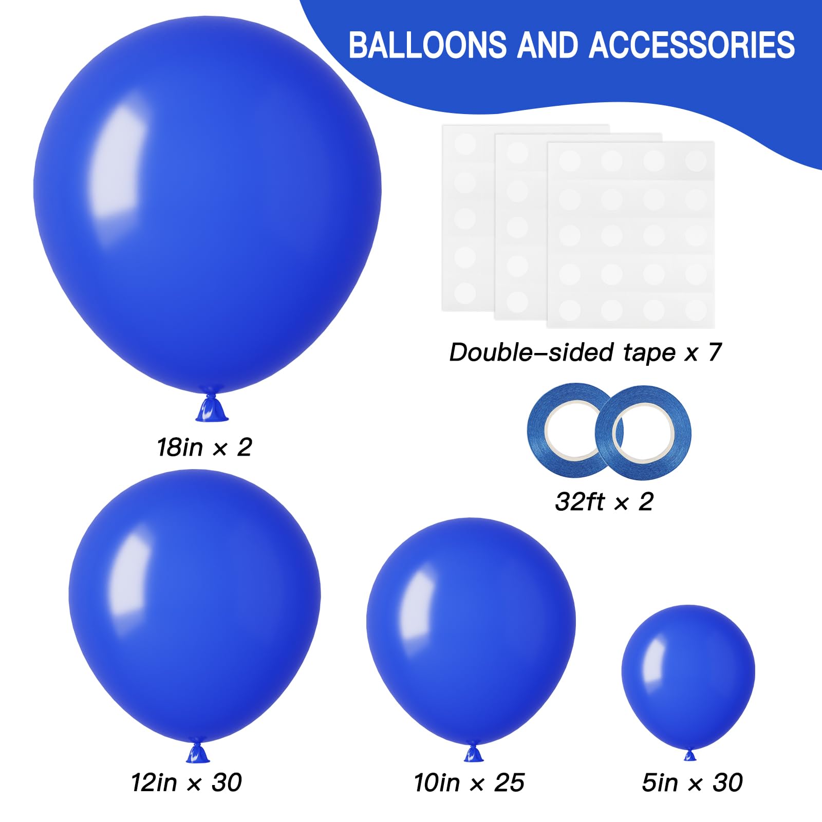 RUBFAC 87pcs Royal Blue Balloons Different Sizes 18 12 10 5 Inch for Garland Arch, Blue Balloons for Birthday Party Graduation Baby Shower Baseball Nautical Party Decoration