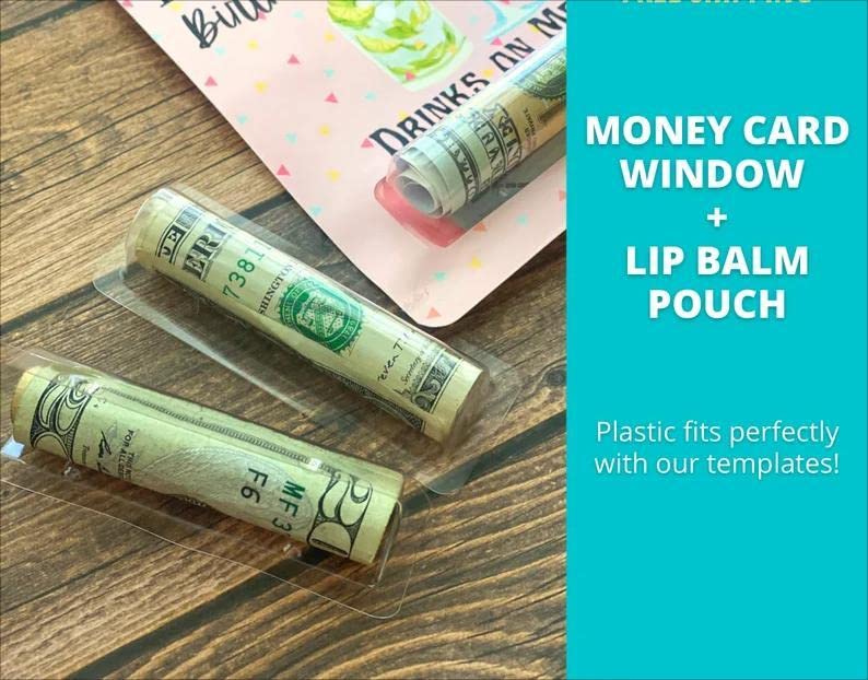 50PCS Money Card Holder Thankgiving Gifts Card Clear Plastic Dome Lip Balm Pouch with Adhesive Tape, DIY Christmas Money Card Chapstick Holder Money Holder Custom Gift Card Holder (50)