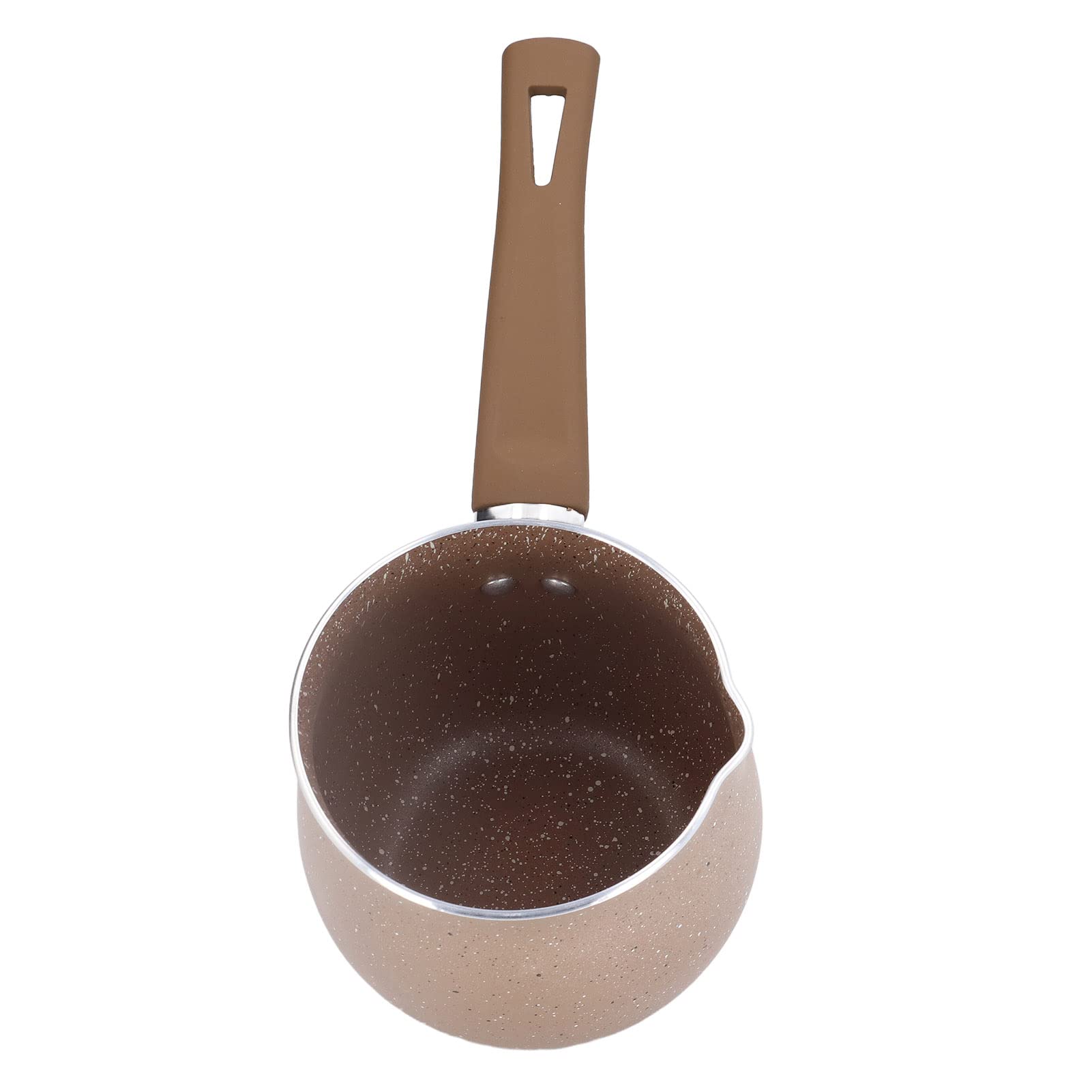 Milk Pan, 10cm Dia Nonstick Saucepan with Pour Spouts Aluminum Alloy Sauce Pan Enameled Inside Coating Small Soup Pot with Single Handle for Coffee Butter Chocolate(Brown)