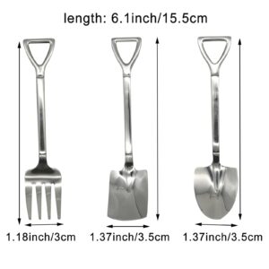 Pinenjoy 12Pcs Shovel Spoons and Fork Set 18/10(304) Stainless Steel Spade Shape Silverware Set 6.1inch Mini Spoon for Dessert Coffee Yogurt Cake Fruit Ice Cream