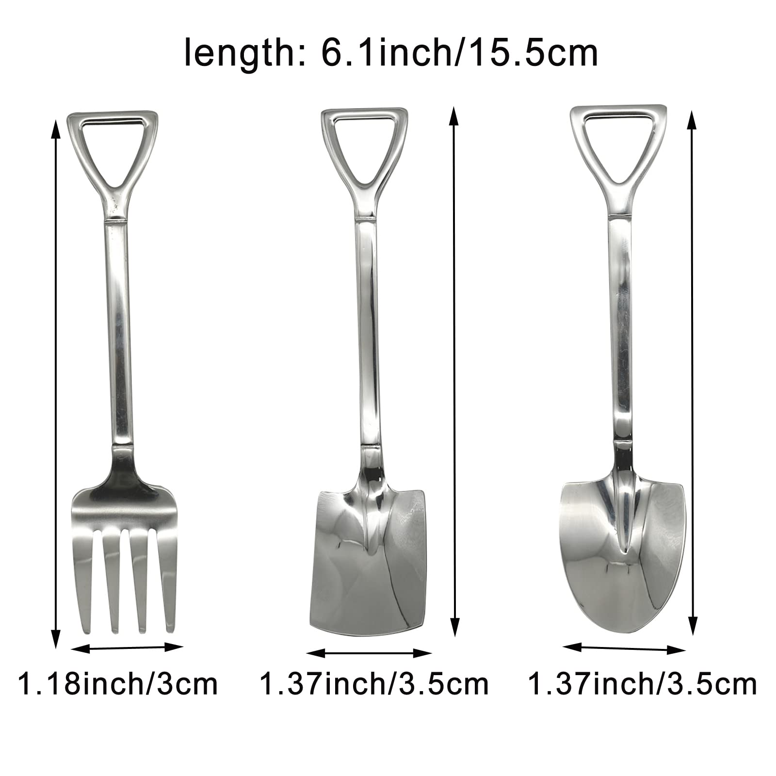 Pinenjoy 12Pcs Shovel Spoons and Fork Set 18/10(304) Stainless Steel Spade Shape Silverware Set 6.1inch Mini Spoon for Dessert Coffee Yogurt Cake Fruit Ice Cream