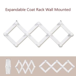 TRSPCWR 2 Pack Accordion Wall Hanger, Expandable Coat Rack Wall Mounted, Solid Wooden Wall Hat Rack, Wood Hat Hanger for Hanging Coat, Hats, Caps, Mugs, 10 Peg, White