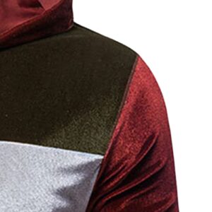 Maiyifu-GJ Men's Color Block Hooded Velour Jacket Casual Long Sleeve Velvet Velour Hoodies Retro Hip Hop Sweatshirt Pullover (Red,3X-Large)