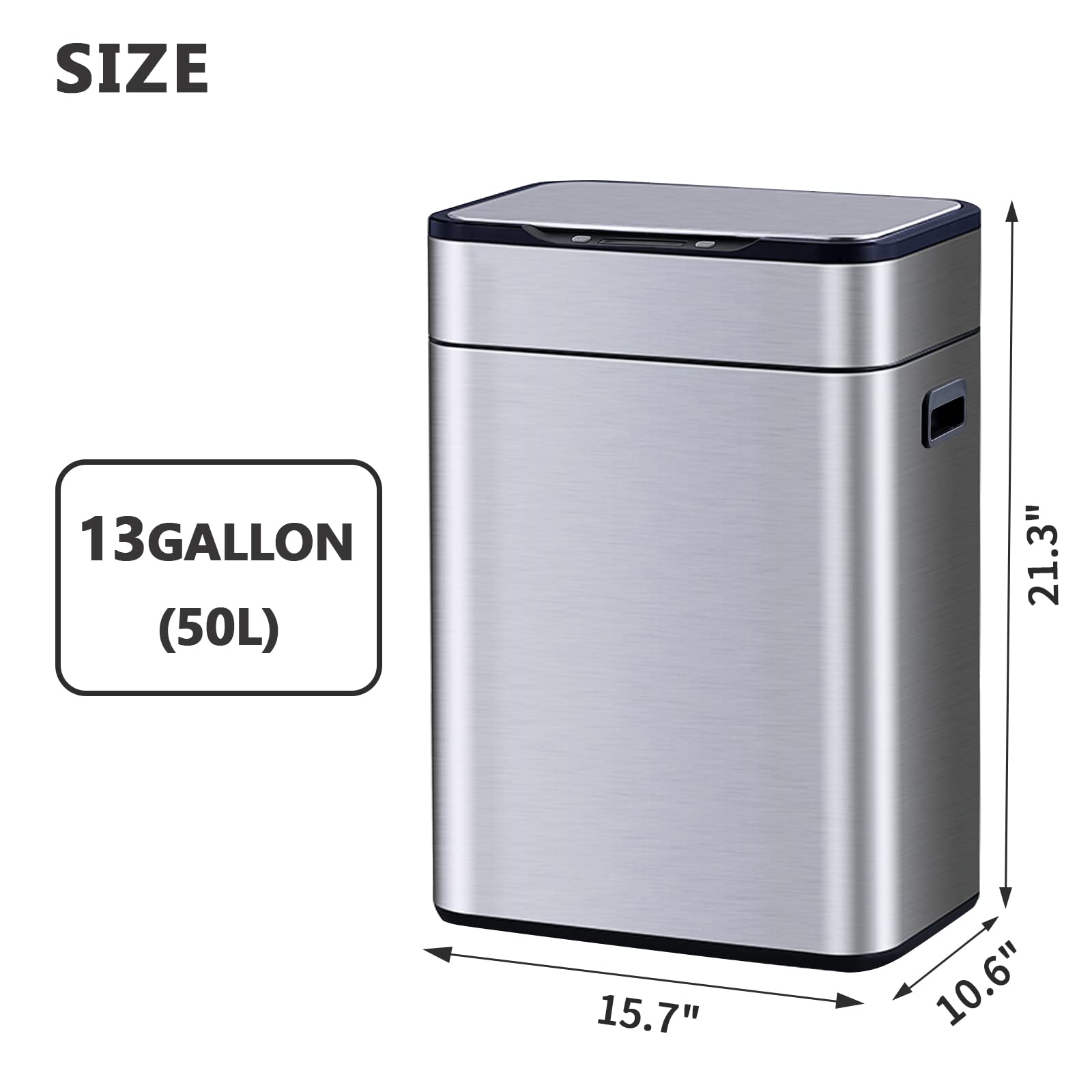 ELPHECO Stainless Steel Kitchen Trash Can 13 Gallon Motion Sensor Trash Can Without Inner Bucket, Large Capacity Automatic Kitchen Waste Bin with Lid