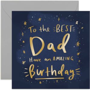 old english co. amazing birthday best dad card - masculine gold cosmic stars greeting card for men | manly card for fathers and him | blank inside & envelope included