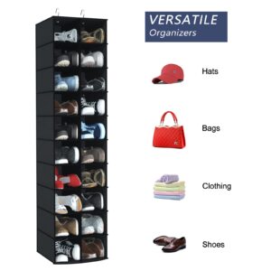 coastal rose Hanging Shoe Rack for Closet,18+2 Sections Hanging Shoe Closet Organizers and Storage with 10 Side Mesh Pockets,Space-Saving Shoe Storage & Holder,Grey