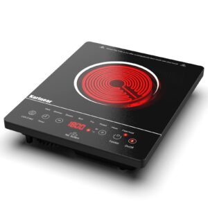 karinear portable electric cooktop, electric stove single burner ceramic cooktop with touch control, child safety lock, timer, residual heat indicator, overheat protection, 1800w 110v infrared burner