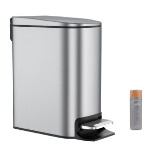 bethebest 6 liter/1.6 gallon bathroom trash can with lid,stainless steel trash can with removable wastebasket for bathroom,office,bedroom(silver)