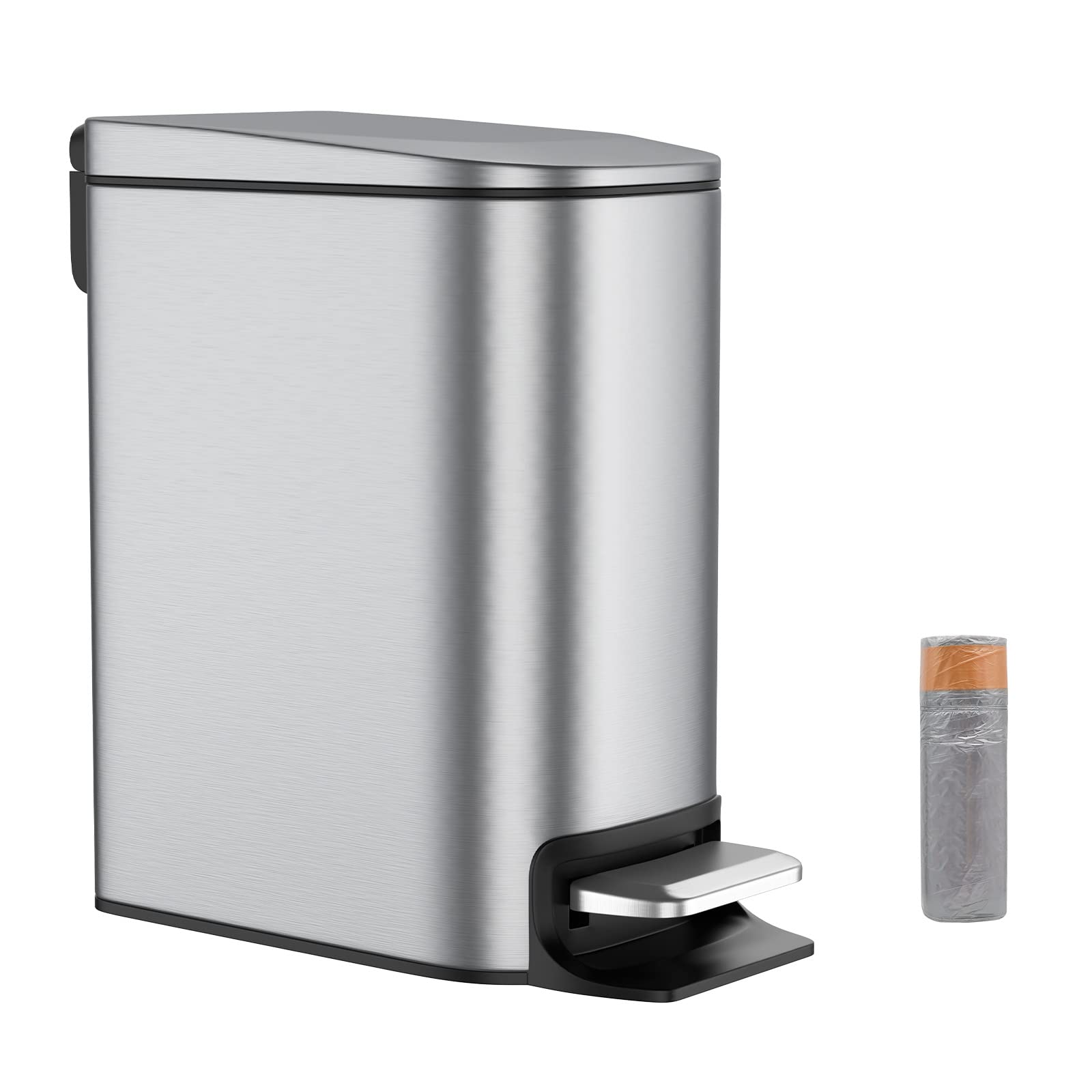 BETHEBEST 6 Liter/1.6 Gallon Bathroom Trash Can with Lid,Stainless Steel Trash Can with Removable Wastebasket for Bathroom,Office,Bedroom(Silver)