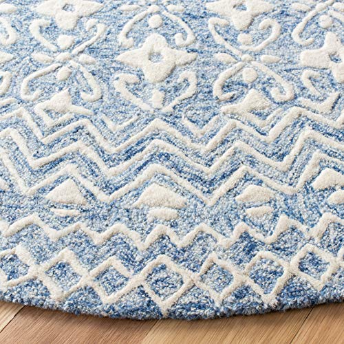 SAFAVIEH Blossom Collection Area Rug - 8' Round, Blue & Ivory, Handmade Wool, Ideal for High Traffic Areas in Living Room, Bedroom (BLM114M)