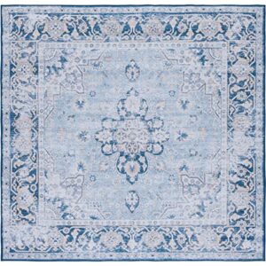 SAFAVIEH Tucson Collection Area Rug - 6' Square, Light Blue & Navy, Persian Design, Non-Shedding Machine Washable & Slip Resistant Ideal for High Traffic Areas in Living Room, Bedroom (TSN147M)