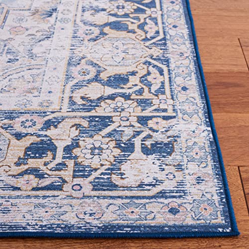 SAFAVIEH Tucson Collection Area Rug - 6' Square, Light Blue & Navy, Persian Design, Non-Shedding Machine Washable & Slip Resistant Ideal for High Traffic Areas in Living Room, Bedroom (TSN147M)