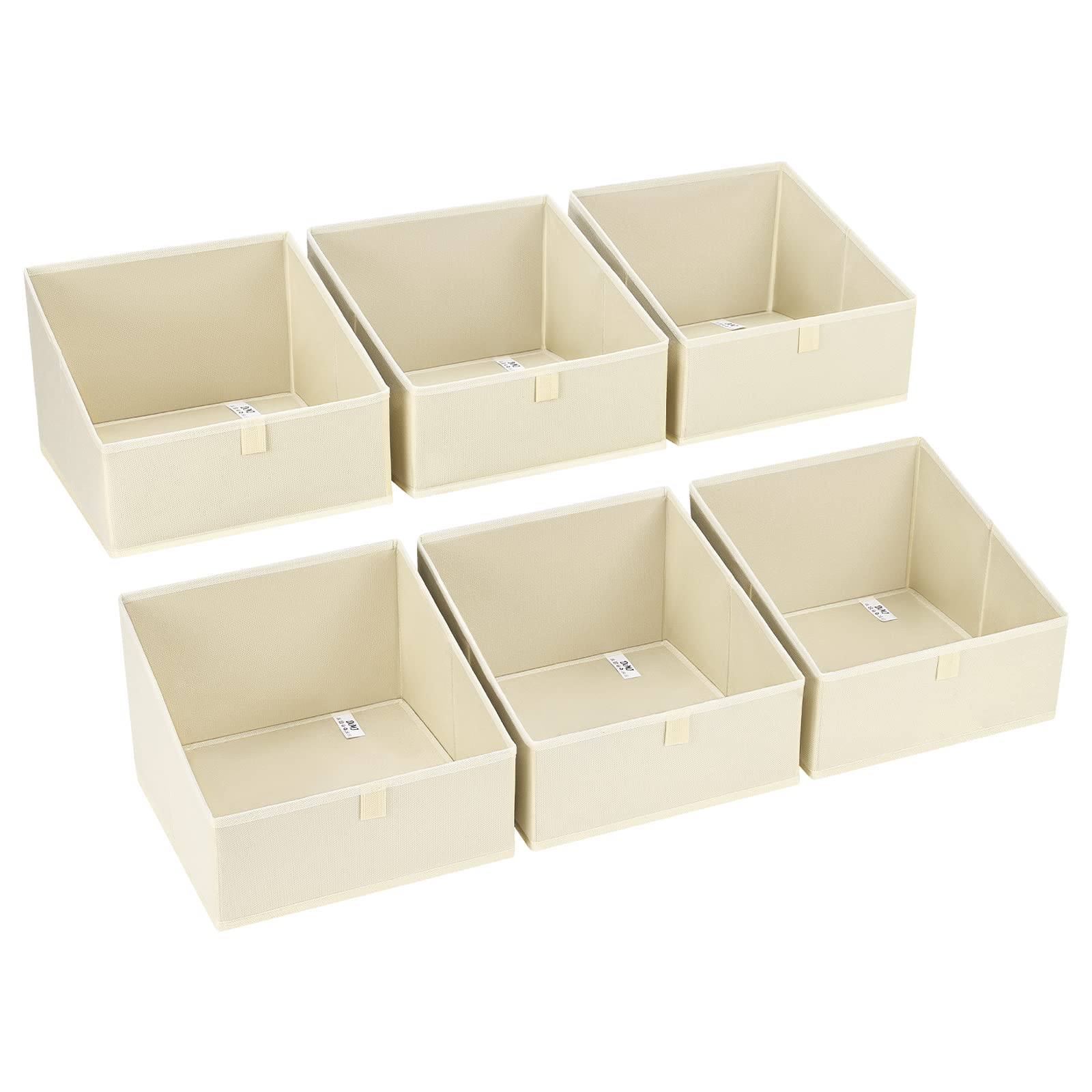 DIMJ Clothing Organizer Storage Boxes - 6 Packs Fabric Traprzoid Storage Bakskets, Fabric Bins for Closet with Front Handle, Closet Cubes Organizer for Parents Renters Students RV Owners (Beige)