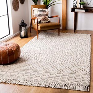 safavieh natura collection 4' square ivory nat852b handmade moroccan boho fringe wool area rug