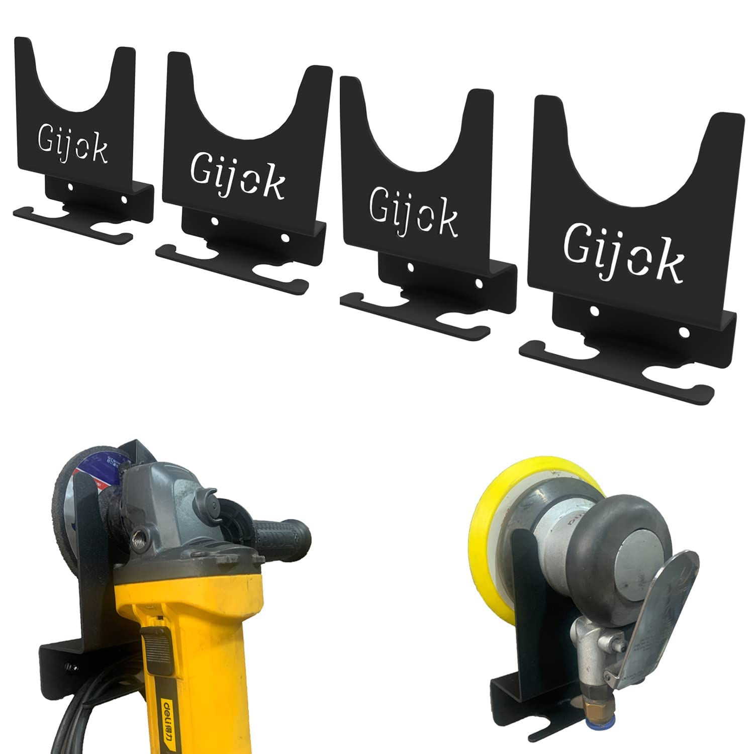 Gijok Angle Grinder Holder Tool Wall mount Bracket for 5inch Grinder, 4pcs Impact Wrench Wall Holder, Angle Grinder Storage Rack for Angle Grinders, Cutters, Polishers etc