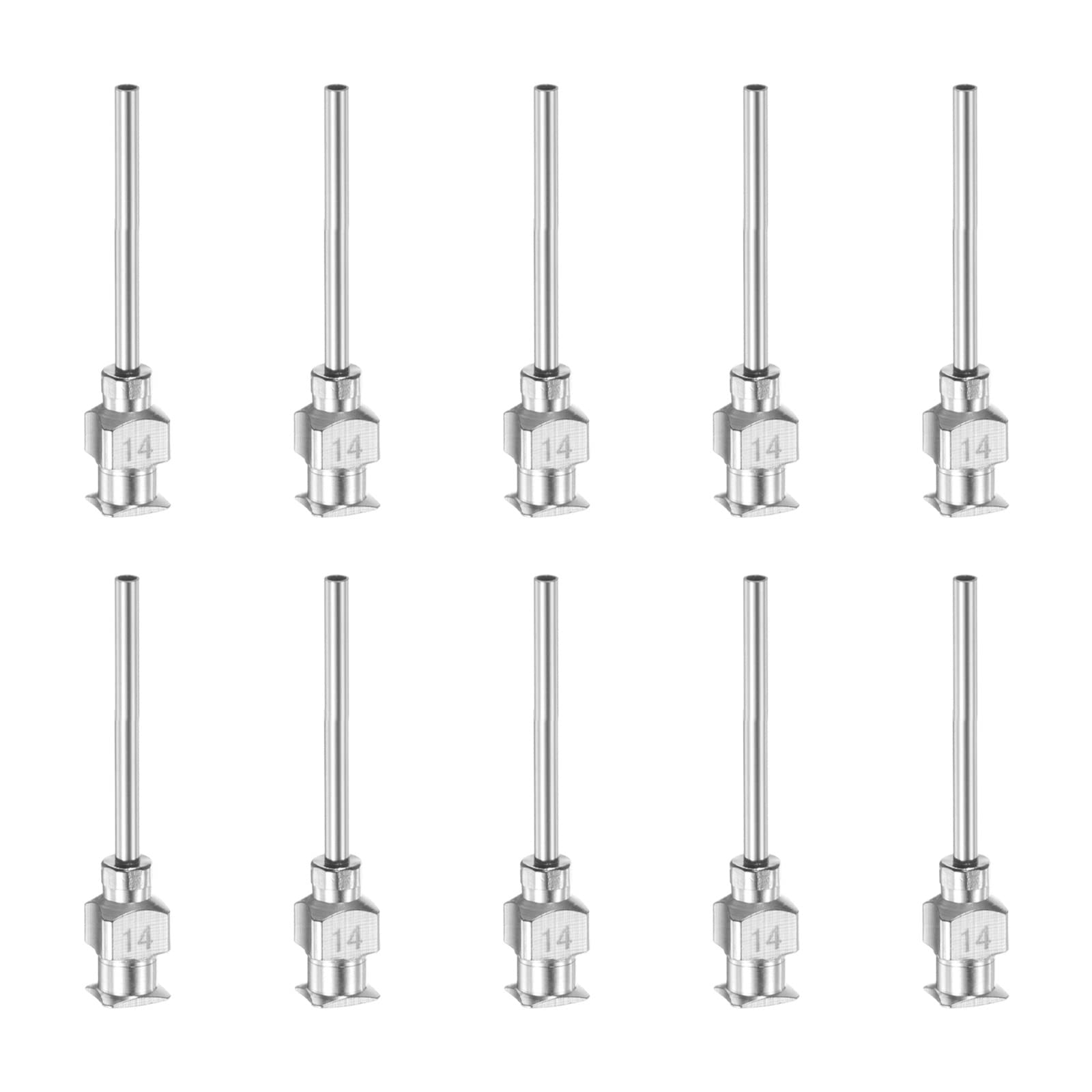 HARFINGTON 10pcs 14Gauge Stainless Steel Dispensing Needles, 1" All Metal Glue Needle Tube Blunt Tips Luer Lock for Thick Liquids, Ink, Glue, Lab Use