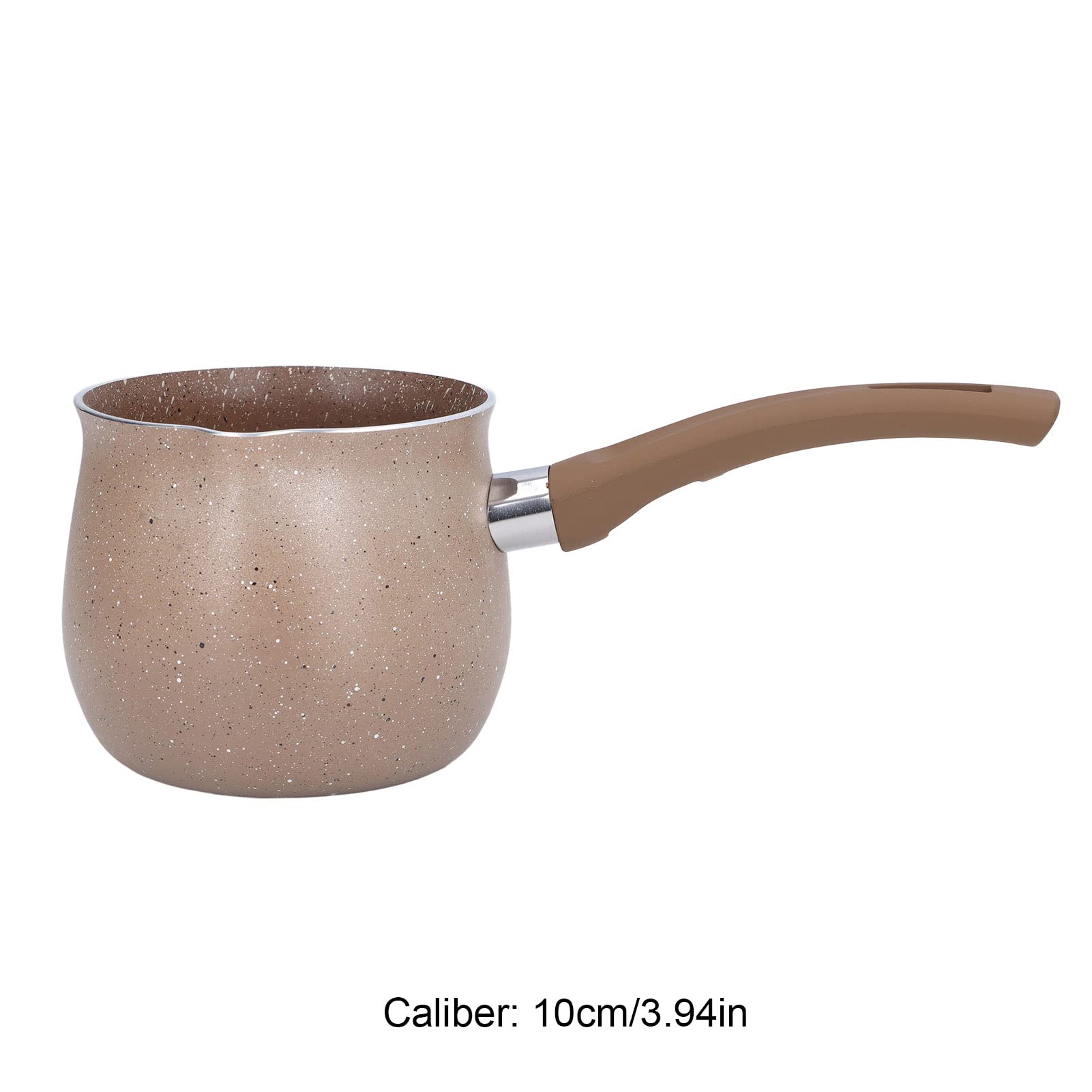 Milk Pan, 10cm Dia Nonstick Saucepan with Pour Spouts Aluminum Alloy Sauce Pan Enameled Inside Coating Small Soup Pot with Single Handle for Coffee Butter Chocolate(Brown)