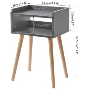 IBUYKE Nightstand, Mid-Century Modern Bedside Table with Solid Wood Legs, Minimalist and Practical End Side Table with Open Storage Shelf, for Living Room/Bedroom/Office, Grey UWNS003G