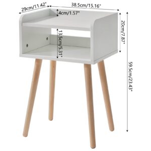 IBUYKE Nightstand, Mid-Century Modern Bedside Table with Solid Wood Legs, Minimalist and Practical End Side Table with Open Storage Shelf, Easy Assembly, White UWNS003W