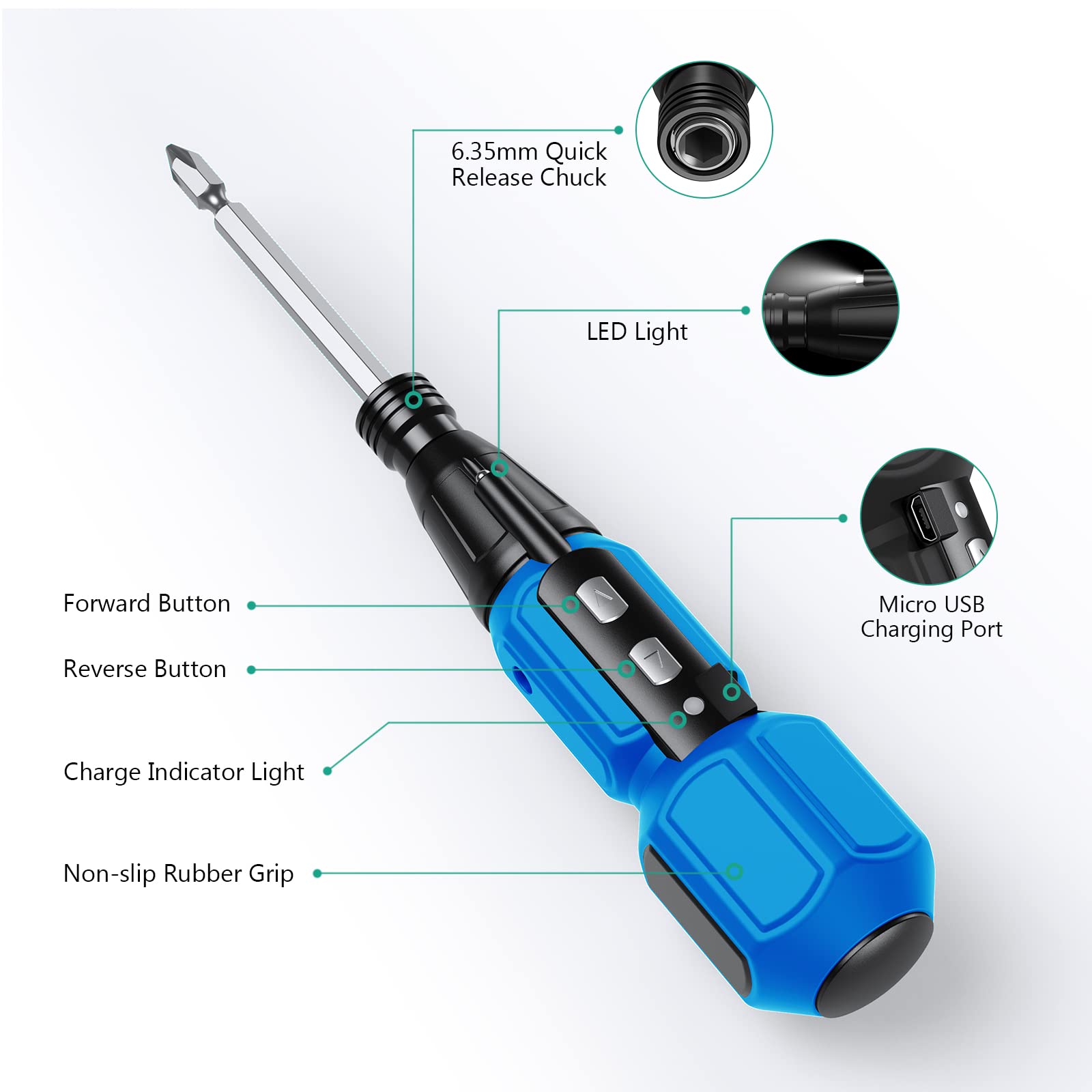 ORIA Electric Screwdriver, Cordless Electric Screwdriver, 13 in 1 Cordless Power Repair Tool Kits with 10 Bits and 1/4 inch Bit Holder, LED Lights, Charging Cable, for Phones,Toys, PC