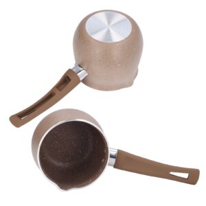 Milk Pan, 10cm Dia Nonstick Saucepan with Pour Spouts Aluminum Alloy Sauce Pan Enameled Inside Coating Small Soup Pot with Single Handle for Coffee Butter Chocolate(Brown)