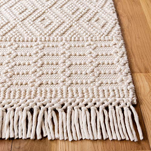 SAFAVIEH Natura Collection 4' Square Ivory NAT852B Handmade Moroccan Boho Fringe Wool Area Rug