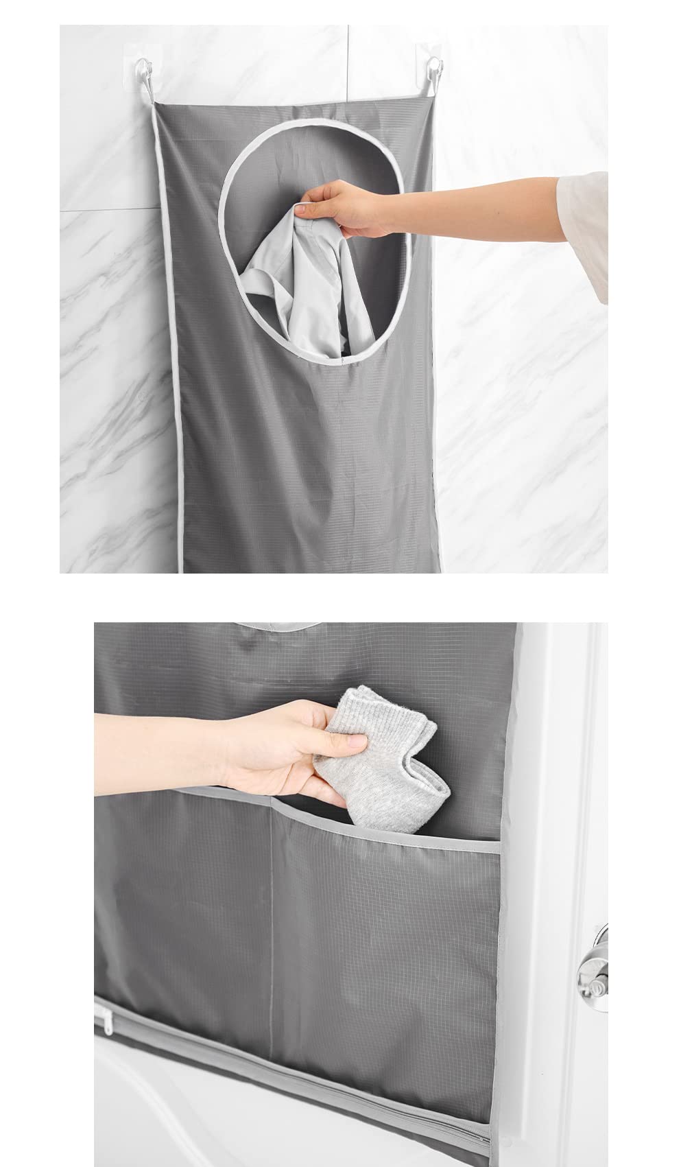 Hanging Laundry Hamper Bag, Best Choice for Holding Dirty Clothes and Saving Space, Over the Door Organizer for Dirty Clothes,Grey(2Pack)