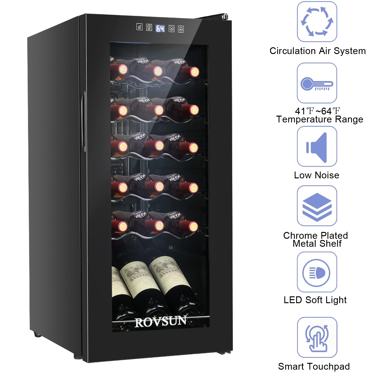 18 Bottle Wine Cooler Refrigerator, Freestanding Compressor Wine Chiller, Beverage Wine Fridge with Digital Temperature Control & Double-layer Glass Door for Red White Wine, Champagne, Beer