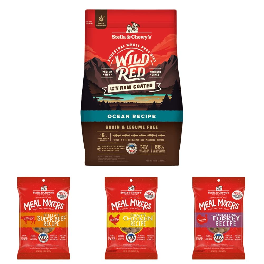 Stella & Chewy's Wild Red Raw Coated Dry Dog Food + Freeze-Dried Meal Mixers Sample Variety Pack