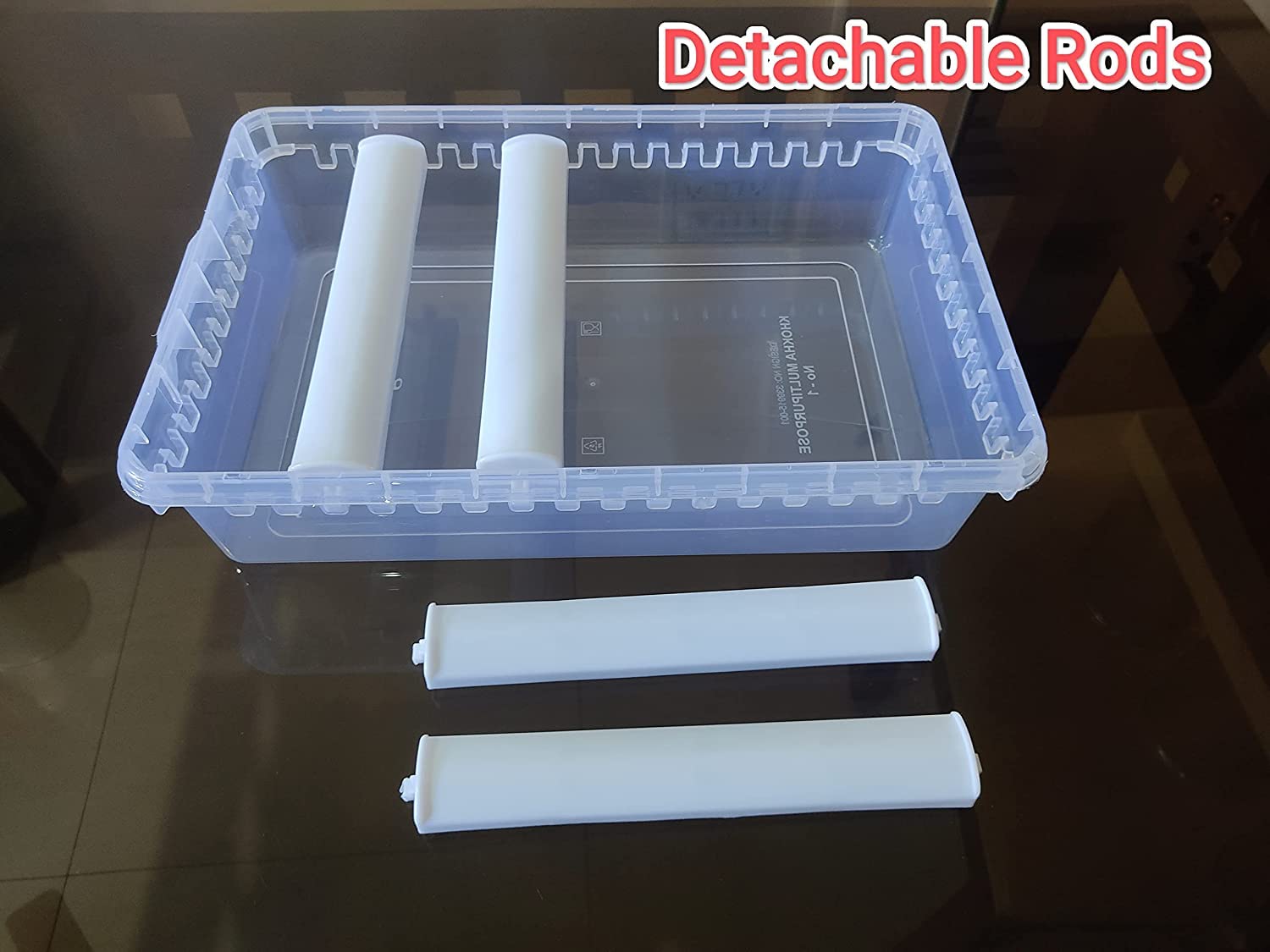 NMII Multipurpose Plastic Storage Box with 4 Adjustable Rods l Storing Box For Bangles, Chuda, Kada, Watches, Scrunchies I (Transparent_Big_4-Rod)