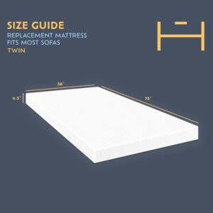 Heyward Premium Memory Foam Sofa Bed Replacement Mattress for Twin Size Sleeper | 4.5” Inch | CertiPUR-US Certified | Washable Material w/Non-Slip Base | 75”L x 38”W x 4.5”H