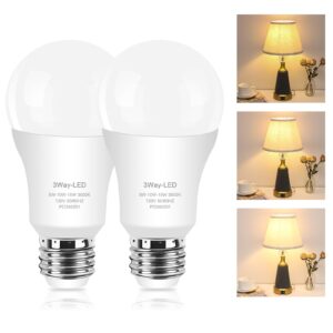 zorykn 3 way light bulbs 50 100 150 warm white, a19 3000k, 5/10/15w energy saving 500 1000 1500 lumens, e26 base led bulbs perfect for reading, 2 pack