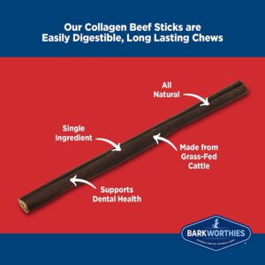 Barkworthies 95% Collagen Beef Sticks for Dogs - 2 Pack Odor Free Bully Sticks 6 inch - Grain Free, Rawhide Free, Natural Dog Chews for Puppy Teething, Dog Training, and Aggressive Chewer & E-Book