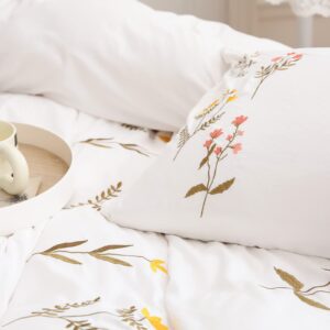 Move Over White Flower Pillow Cases Set of 2 Embroidery Flower Pillowcases King Size White Pastoral Pillow Covers Soft Washed Microfiber Girls Pink Yellow Flower Pillow Cases for Bedroom Decor