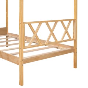 Harper & Bright Designs Twin Size House Bed for Kids, Twin Bed Frame with Headboard and Storage Space, Wooden Twin Bed for Girls, Boys,No Box Spring Needed,Natural